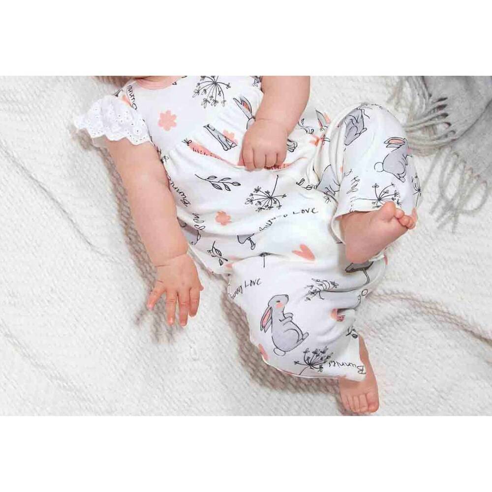 NEW TESA BABE "happy bunnies" romper for baby girls in white/coral/gre